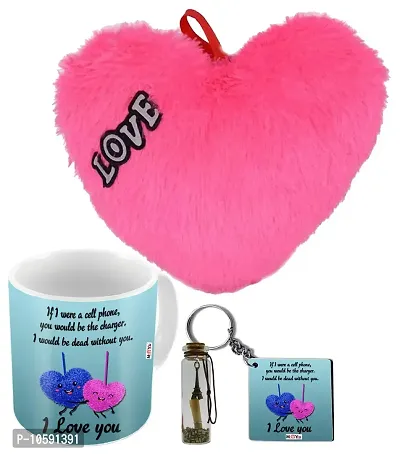 ME&YOU Romantic Gifts, Surprise Message Pills with Printed Mug, Keychain and Heart Cushion for Wife, Girlfriend, Lover On Valentine's Day, Birthday, Anniversary, IZ19MsgBott2MKHP-DTLove-107