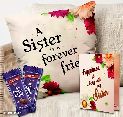 Midiron Rakhi Combo Set for Sister| Rakhi Gift Hamper |Chocolate with Printed Cushion  Chocolate | Rakhi Gifts for Bahen | Raksha Bandhan Git for Sister | Printed Coffee Mug - 325 ml