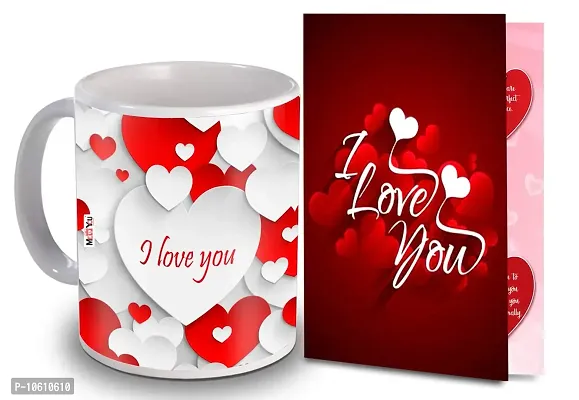 ME&YOU Valentine's Day Gift Set: Love Quoted Multicolor Ceramic Mug with I Love You Greeting Card