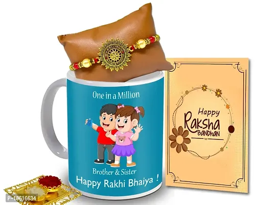 ME & YOU Rakhi Gift for Brother | Rakhi for Brother/ Bhai | Rakshabandhan Gift for Brother| Rakhi with Coffee Mug, Roli Tikka and Rakhi Greeting Card DTRakhiR60-64