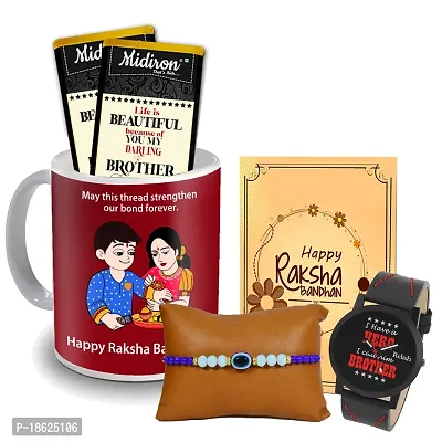 Midiron Fancy Rakhi with Chocolate, Watch and Coffee Mug for brother | Chocolate box for Raksha Bandhan for Brother | Rakhi Gift for Bhai (Rakhi Hamper)