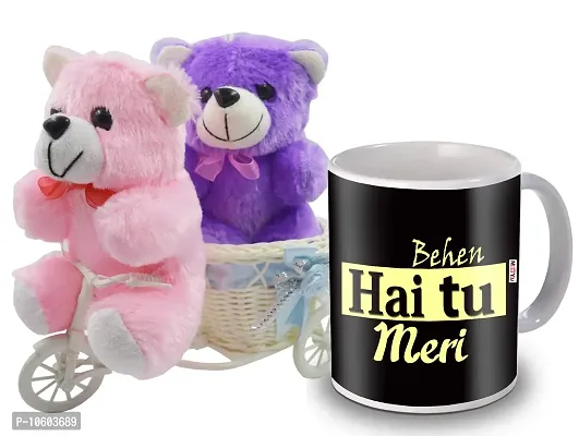 ME & YOU Gifts for Sister, Cycle Teddy with Printed Ceramic Mug Gift on her Birthday/Rakhi/Raksha Bandhan/Anniversary/Bhaidooj-thumb0