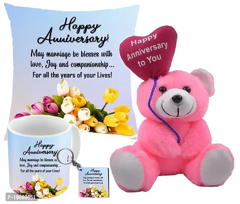 ME&YOU Set, Printed Cushion/Ceramic Mug/MDF Keychain/ Happy Anniversary Quoted Teddy, for Father/ Mother/Brother/Sister/Friends-thumb0