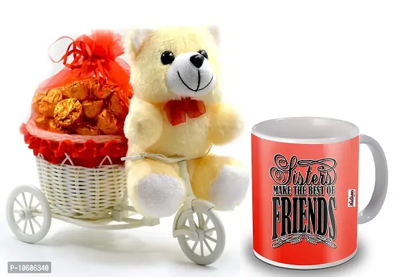 Midiron Sweet Gift for Sister with Chocolate and Ceramic Quoted Coffee Mug ( Multicolor)