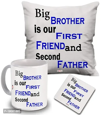 ME & YOU Gifts for Brother, Printed Cushion, Ceramic Mug with MDF Coaster Gift for Birthday/Rakhi/Raksha Bandhan/Anniversary/Bhaidooj-thumb0