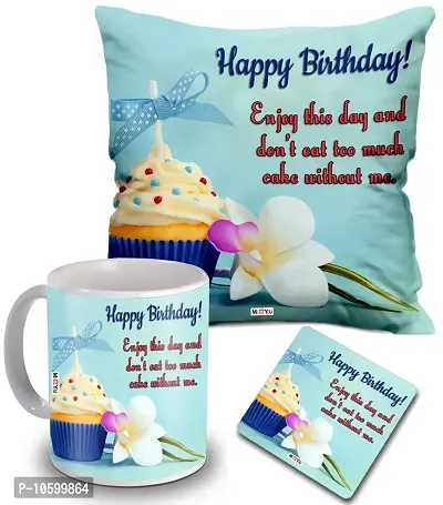 ME & YOU Printed Cushion with Ceramic Mug and MDF Coaster Birthday Gifts for Wife/Husband/Father/Mother/Sister/Brother/Friend