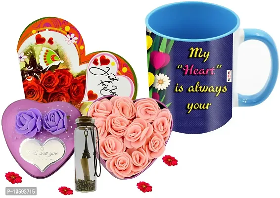 ME&YOU Romantic Gifts, Surprise Flower Box, Greeting Card with Message Bottle & Printed Colored Mug for Wife, Girlfriend, Fiance On Valentine's Day IZ19Tinbox2PurCard5Msgbott2MUb-DTLove-80