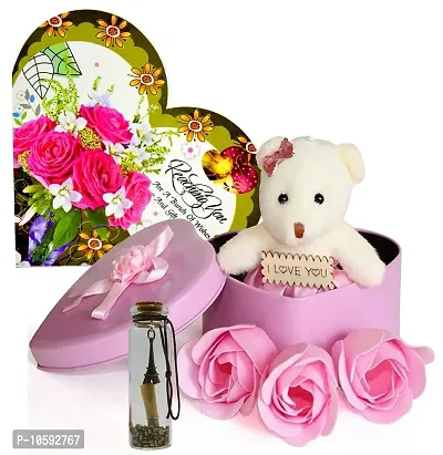 ME&YOU Romantic Gifts, Surprise Box with Message Bottle, Greeting Card for Wife, Girlfriend, Fianc?, Lover On Valentine's Day and Any Special Occasion IZ19Tinbox6PinkCard6MsgBott2-01