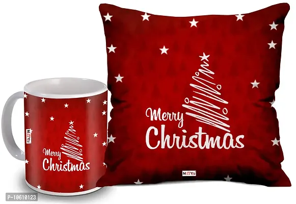 ME & YOU Gift for Father Mother Brother Sister Friends On Christmas, Merry Christmas (325 ML Mug with 16*16 Inch Cushion)-thumb0