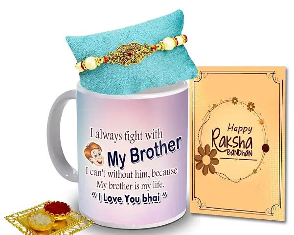 ME & YOU Rakhi Gift for Brother / Bhaiya / Bhai | Rakhi Gift Pack for Brother | Rakhi with Mug, Roli Tikka and Rakhi Greeting Card Gift Set-IZ2239-03