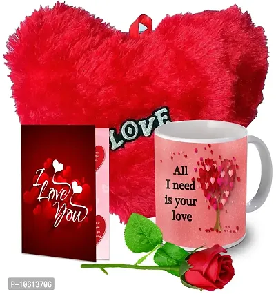 ME & YOU Love Gift| Printed Ceramic Coffee Mug,Soft Red Heart,Artificial Red Rose and Greeting Card for Valentine's Day, Birthday,Anniversary for Boyfriend,Girlfriend,Husband,Wife and Special Person.