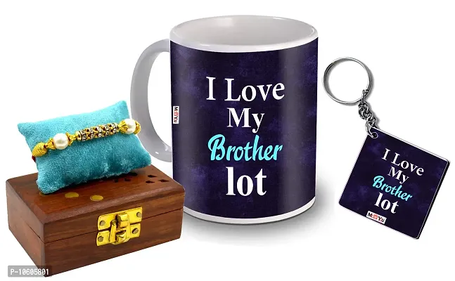 ME & YOU Raksha Bandhan Gift for Brother, Printed Ceramic Mug and MDF Keychain, Rakhi Set ( Multicolor)