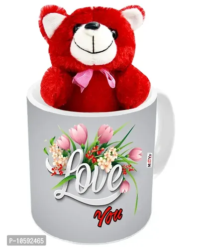 ME&YOU Romantic Gifts, Surprise Teddy with Printed Mug for Wife, Girlfriend, Fiance On Valentine's Day, Birthday, Anniversary, Karwa Chauth and Any Special Occasion IZ19DTLoveMuTR-180