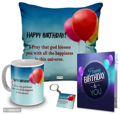 ME & YOU Printed Cushion with Ceramic Mug and MDF Keychain, Greeting Card Gift for Father Mother Brother Sister Friends On Birthday, Birthday Gifts-thumb0