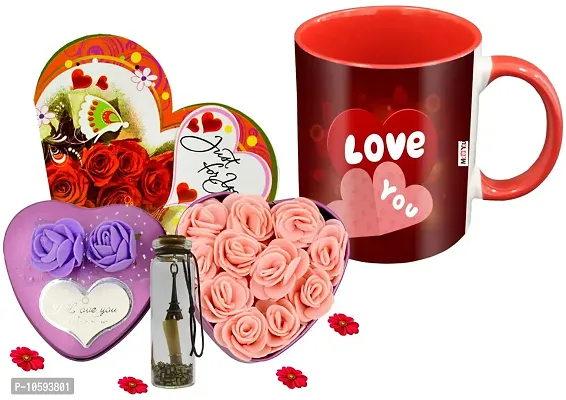 ME&YOU Romantic Gifts, Surprise Flower Box, Greeting Card with Message Bottle & Printed Colored Mug for Wife, Girlfriend, Fiance On Valentine's Day IZ19Tinbox2PurCard5Msgbott2MUr-DTLove-58