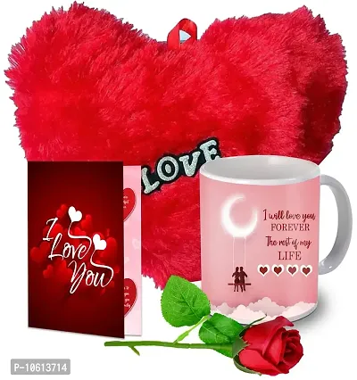 ME & YOU Romantic Gift| Soft Red Heart with Printed Ceramic Coffee Mug, Love Card and Artificial Red Rose for Valentine's Day Anniversary ,for Boyfriend, Girlfriend, Husband, Wife and Special Person.