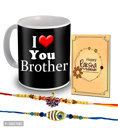 Avirons Rakhi Rakhi Gift hamper for Brother/Bhaiya/Bhai | Designer Rakhi with 325Ml Printed Ceramic Coffee Mug, Wishing Card (Pack of 3)