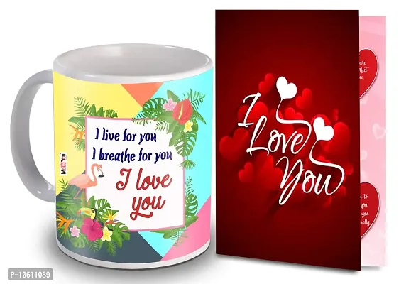 ME&YOU I Love You Greeting Card with Love Quoted Multicolor Ceramic Mug for Valentine's Day