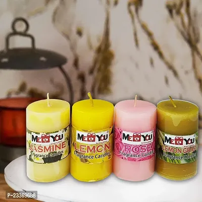 ME  YOU Multicolor Scented Piller Candles for Home Decoration| Festive Candle|Fragrance Candle for Decoraiton | Pillar Candle in Different Fragrancies| Pack of 4 Candles-thumb0