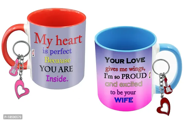 ME&YOU Romantic Gifts, Surprise Printed Colored Ceramic Mug with Keychain for Wife, Husband, Girlfriend, Boyfriend, Couple, Lover's On Valentine's Day?IZ19DTCouple2MUrbKMetal3-58