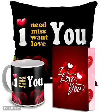 ME & YOU Love Quoted Cushion and Ceramic Mug with I Love You Greeting Card for Valentine's Day, Birthday, Anniversary (Multicolor)