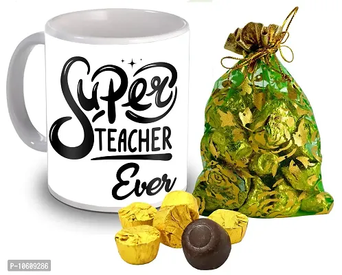 Midiron Sweet Gift Pack for Teacher with 15 Gold Chocolate and Ceramic Coffee (Mug 325 Ml), Happy Teachers Day