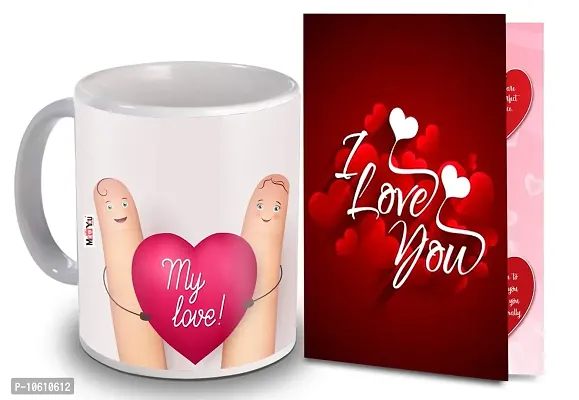 ME&YOU I Love You Greeting Card with Love Quoted Multicolor Ceramic Mug for Valentine's Day-thumb0