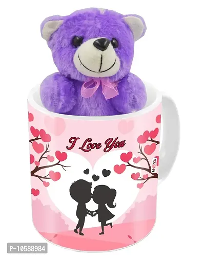 ME&YOU Romantic Gifts, Surprise Teddy with Printed Mug for Wife, Girlfriend, Fiance On Valentine's Day, Birthday, Anniversary, Karwa Chauth and Any Special Occasion IZ19DTLoveMuTPur-140