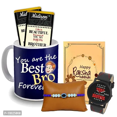 Midiron Rakhi Gift Hamper with Premium Chocolate and Coffee Mug, Watch for Brother | Rakhi Gift for Brother with Coffee Mug, Greeting Card, Watch, Chocolates-thumb0
