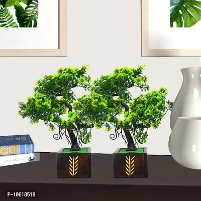 ME & YOU Artificial Bonsai Plant with Wooden Pot | Plant for Decoration | Small Plant with Pot | Bonsai Tree for Indoor/Office/Home D?cor | Artificial Tree in 26cm-Pack 2-thumb0
