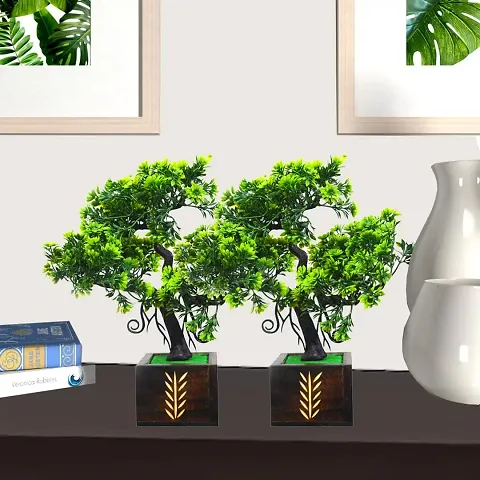 ME & YOU Artificial Bonsai Plant with Wooden Pot | Plant for Decoration | Small Plant with Pot | Bonsai Tree for Indoor/Office/Home D?cor | Artificial Tree in 26cm-Pack 2