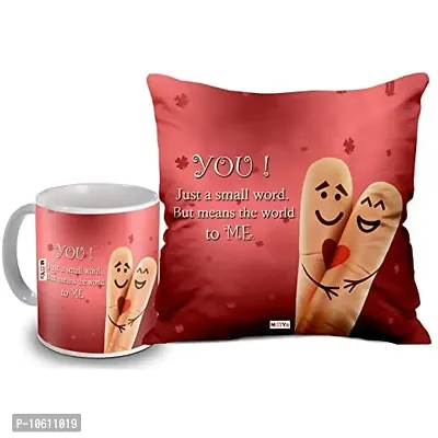 ME & YOU Beautiful Love Quoted Printed Cushion (16*16 Inch) & Mug Valentine Gifts (Multicolor)