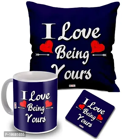 ME & YOU Love Quoted Printed Cushion, Ceramic Mug with MDF Coaster Gifts for Wife/Husband/Girlfriend/Boyfriend/Fiance on her Birthday/Anniversary/Valentine's Day