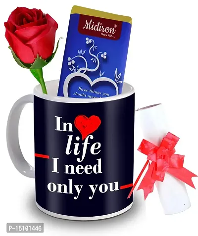 Midiron Love quoted Coffee Mug with Love you chocolate bar, Artificial Rose and Love Letter gift for Valentine?s Day, Birthday and Anniversary for girlfriend, wife, lover (Multicolor)