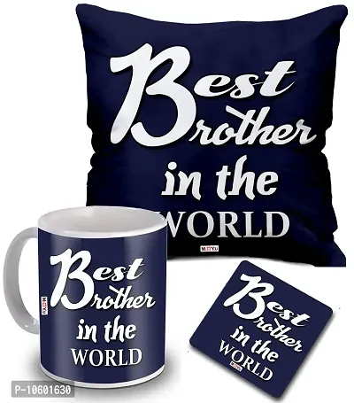 ME & YOU Gifts for Brother, Printed Cushion, Ceramic Mug with MDF Coaster Gift for Birthday/Rakhi/Raksha Bandhan/Anniversary/Bhaidooj