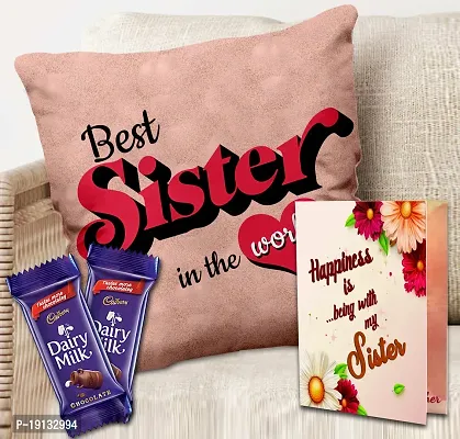 Midiron Beautiful Rakhi Gift Hamper for Sister | Gift for Sister with Chocolates  Printed Cushion| Raksha Bandhan Gift with Beautiful Greeting Card  Tasty Chocolates (Pack of 3)