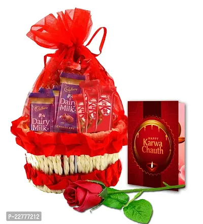 Midiron Beautiful Gift for Karwachauth| Stylish Gifts for Karwachauth| Gift Combo for Special One| Printed Mug with Greeting Card and Chocolate Box for Wife/Girlfriend/Ladies