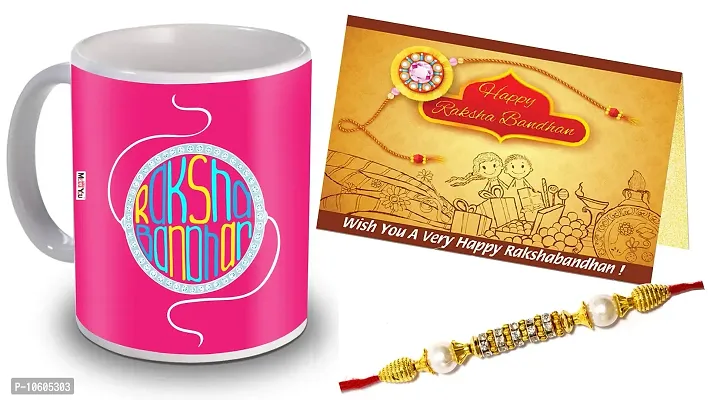 ME & YOU Designer Rakhi with Happy Rakshabandhan Quoted Printed Coffee Mug and Greeting Card for Brother on Raksha Bandhan