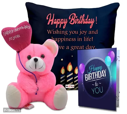 ME & YOU Printed Cushion with Happy Birthday Teddy and Greeting Card Gift for Father Mother Brother Sister Friends On Birthday, Birthday Gifts-thumb0