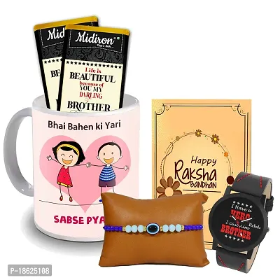 Midiron Rakhi for Bhai/Bhaiya/Brother |Rakhi Gifts Hamper/Combo| Set of Designer Rakhi with Chocloate and Coffee Mug, Rakshabandhan Greeting Card Combo pack