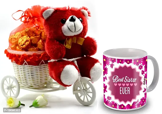 Midiron Gift for Sister, Coffee Mug with 20 Piece Chocolate in Cycle Basket ( Multicolor)