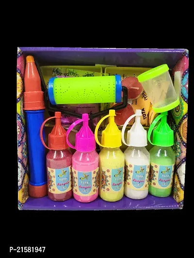 ME  YOU Set of 5 Rangoli Colour Powder with All Stencils | Plastic Squeeze Bottles, Rangoli Powder Tool Kit with Rangoli Filler | Rangoli Gift Pack with Stencils for Diwali-thumb0
