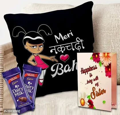 Midiron Beautiful Rakhi Combo Set for Sister | Chocolate for Sister | Rakhi Gift for Sister with Chocolate, Greeting Card  Printed Cushion - 12*12 Inch (Pack of 3)