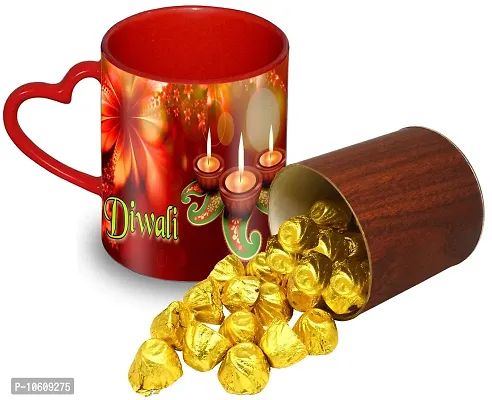 Midiron Beautiful Heart shape Ceramic Mug with 20 Piece Handmade Gold Chocolate on Diwali Gift-thumb0