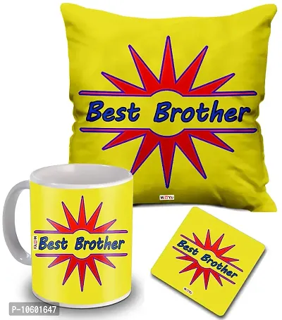 ME & YOU Gifts for Brother, Printed Cushion, Ceramic Mug with MDF Coaster Gift for Birthday/Rakhi/Raksha Bandhan/Anniversary/Bhaidooj