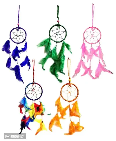ME & YOU Wall Hanging Round Dream Catcher for Attract Positive Dreams (Pack 5) Multicolor-thumb0