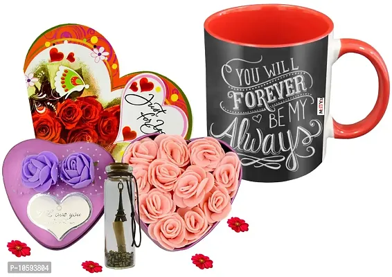 ME&YOU Romantic Gifts, Surprise Flower Box, Greeting Card with Message Bottle & Printed Colored Mug for Wife, Girlfriend, Fiance On Valentine's Day IZ19Tinbox2PurCard5Msgbott2MUr-DTLove-06
