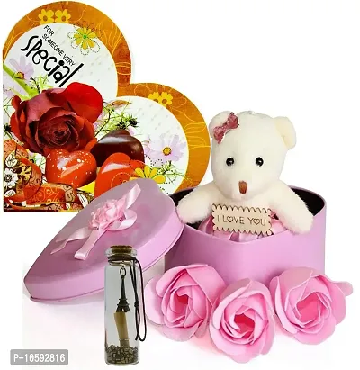 ME&YOU Romantic Gifts, Surprise Box with Message Bottle, Greeting Card for Wife, Girlfriend, Fianc?, Lover On Valentine's Day and Any Special Occasion IZ19Tinbox6PinkCard4MsgBott2-01