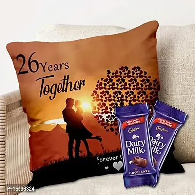 Midiron Chocolate Gift| Anniversary Chocolate Gift |26 Year Together Forever Printed Cushion with Dairy Milk Chocolate| Gift for Wife, Husband Chocolate with Pillow-thumb0