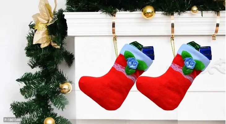 ME & YOU Beautiful Hanging Christmas stocking Socks Red and White Color (6.2 Inch) ( Pack 2) IZ21ChristmasStocking2Pack2-03